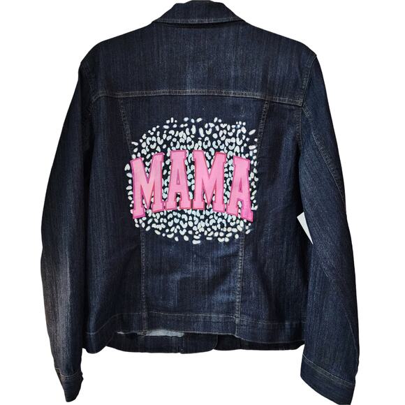 Mama Leopard Design Custom Upcycled Jean Jacket, Women's L - Picture 1 of 5